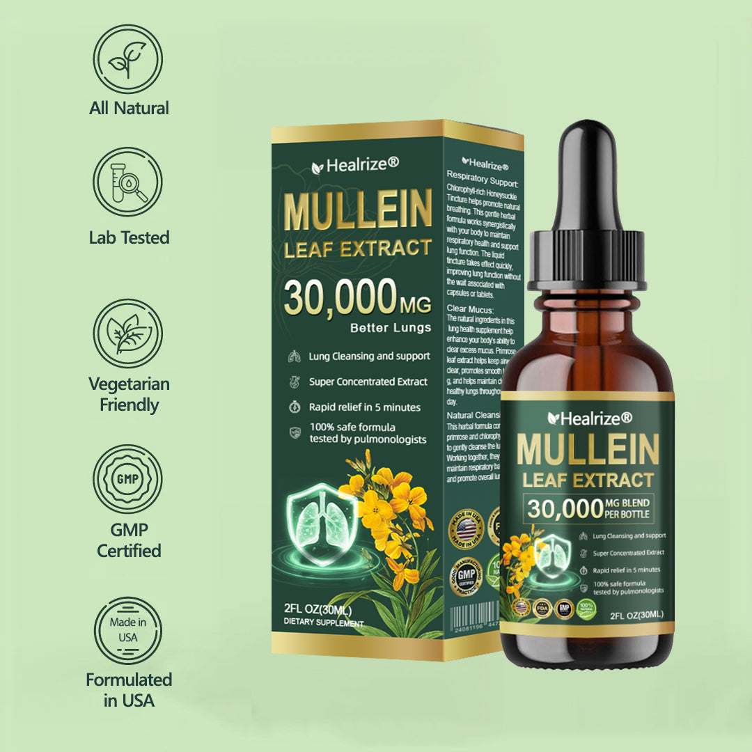 Healrize® 🌿 Organic Lung Cleansing Mullein Leaf Extract Drops Clinically proven to relieve cough, phlegm, asthma, and COPD (Chronic Obstructive Pulmonary Disease) — Breathe freely and easily.