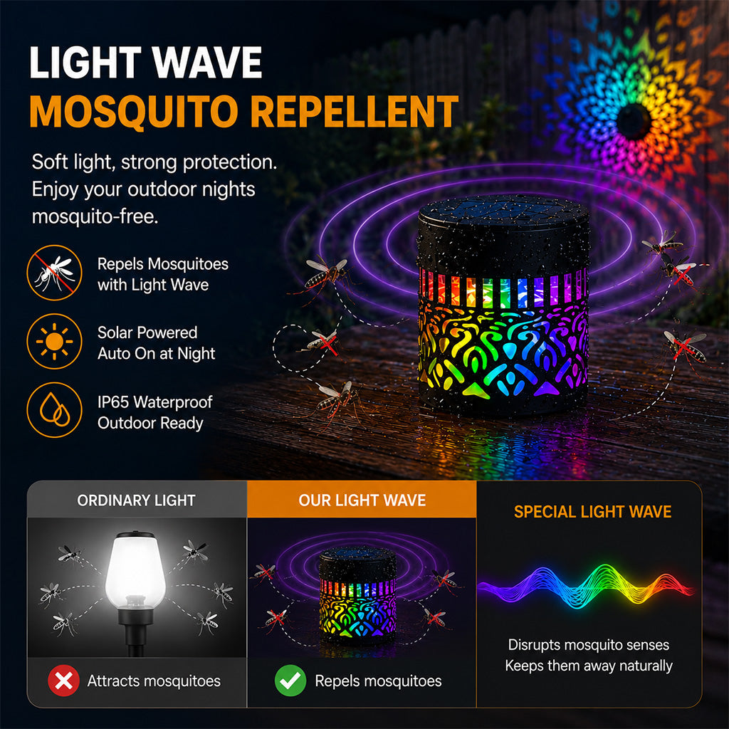🔥Last Day 50% OFF 丨 💡REBYIPO® 2-in-1 Solar Mandala Projection Light-Colorful Projection · Outdoor Mosquito-Repelling Aid