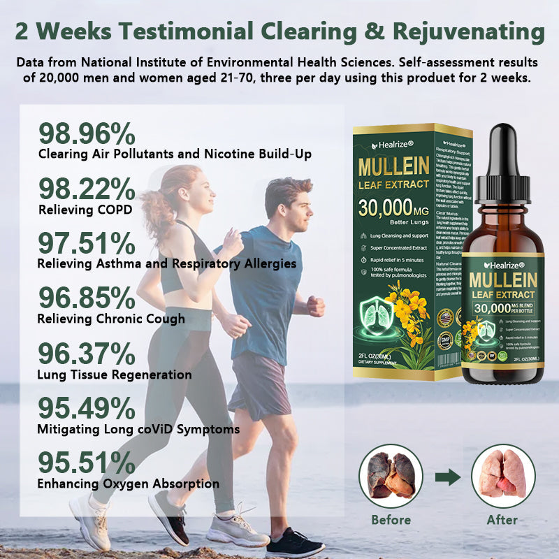 Healrize® 🌿 Organic Lung Cleansing Mullein Leaf Extract Drops Clinically proven to relieve cough, phlegm, asthma, and COPD (Chronic Obstructive Pulmonary Disease) — Breathe freely and easily.