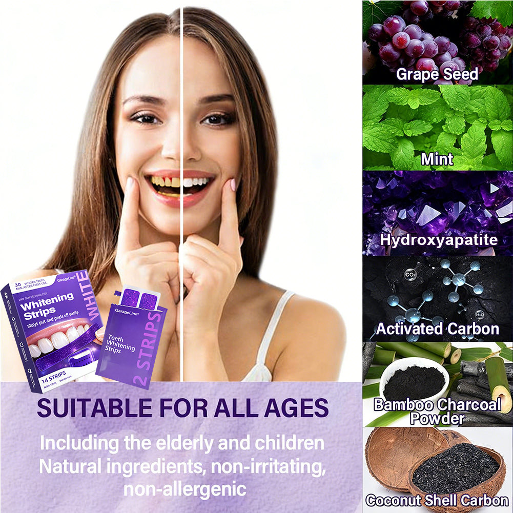 ✅Official Store |🦷GarageLine® Nano-Hydroxyapatite Purple Whitening Strips - Professional Enamel Care & Brightening