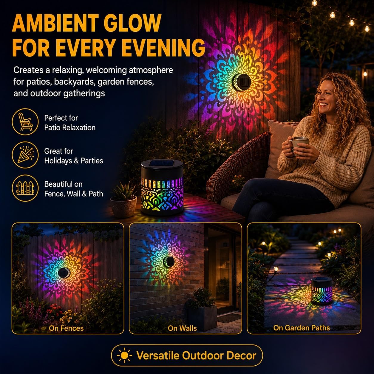 🔥Last Day 50% OFF 丨 💡REBYIPO® 2-in-1 Solar Mandala Projection Light-Colorful Projection · Outdoor Mosquito-Repelling Aid