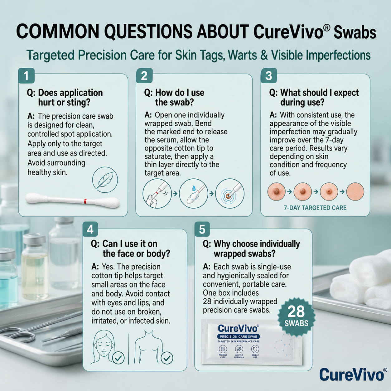 🔥🔥CureVivo® 👩‍⚕️7-Day 𝗦𝐤𝐢𝐧 𝐓𝐚𝐠 & 𝗪𝐚𝐫𝐭 𝐂𝐚𝐫𝐞 𝐏𝐫𝐞𝐜𝐢𝐬𝐢𝐨𝐧 𝐒𝐰𝐚𝐛𝐬（Individually Sealed, Single-Use）💪