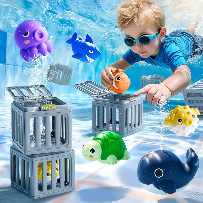 🔥2026 Hot Sale 51% OFF丨BVJ®⚡Summer Pool Toys for Kids - Diving Animal & Cage Set🎁🌊Sink & Seek Game🎉💦